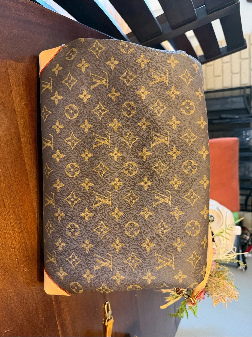 Louis Vuitton Brown Monogram Messenger Bag with Tan Accents and Gold Hardware